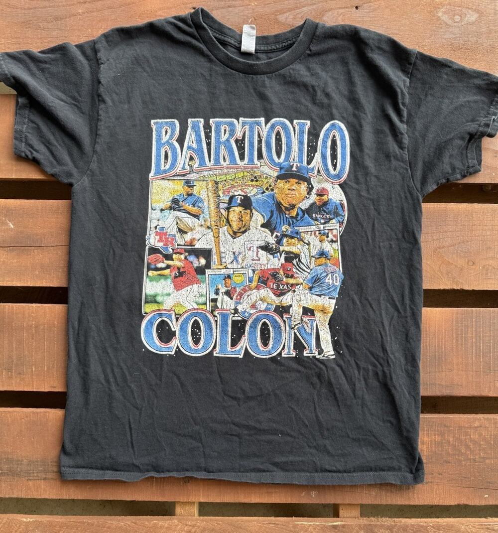 Bartolo Colon Texas Rangers Baseball Graphic T-Shirt Black Vintage Look Large